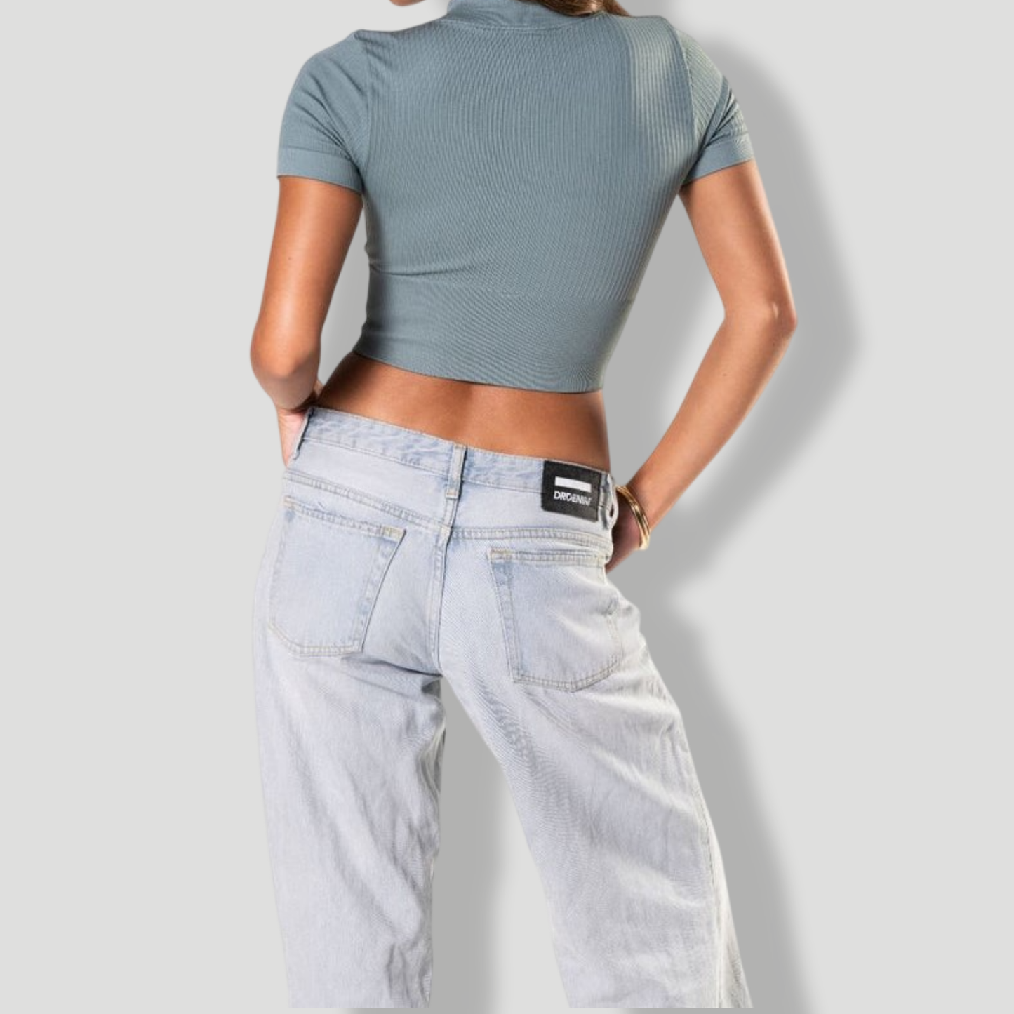 Seamless Ribbed Zip-Front Short Sleeve Crop Top