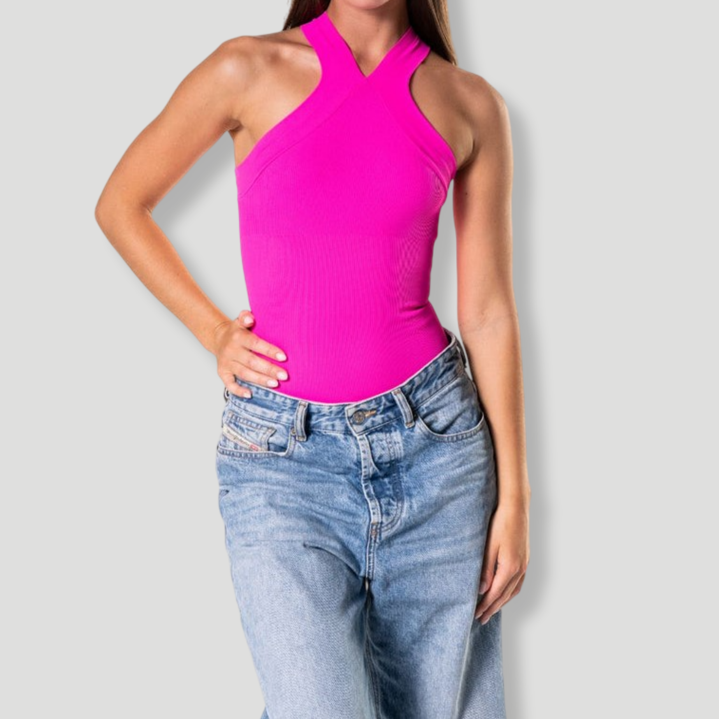 Crossover Halter Shapewear Bodysuit