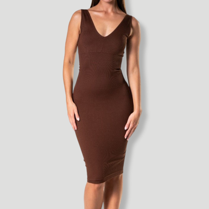 Deep V-Neck Seamless Midi Dress