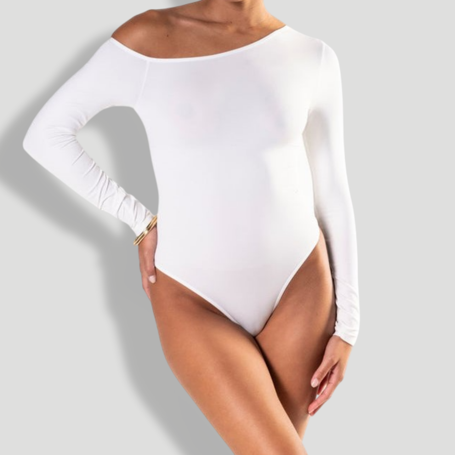 One Shoulder Long Sleeve Thong Bodysuit