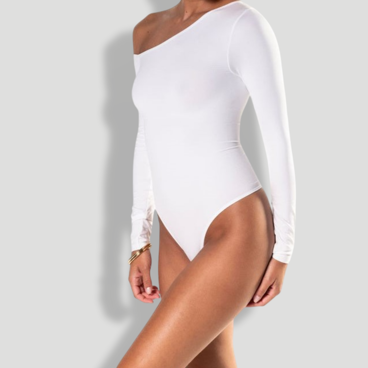 One Shoulder Long Sleeve Thong Bodysuit