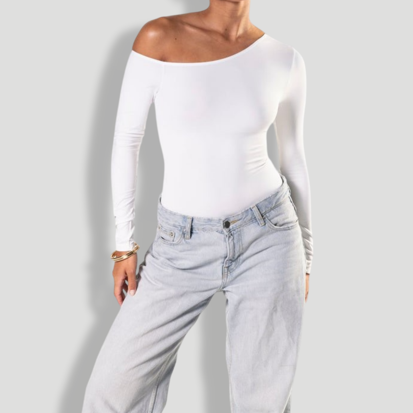 One Shoulder Long Sleeve Thong Bodysuit