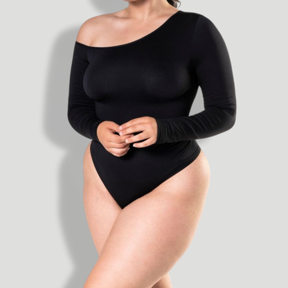 One Shoulder Long Sleeve Thong Bodysuit