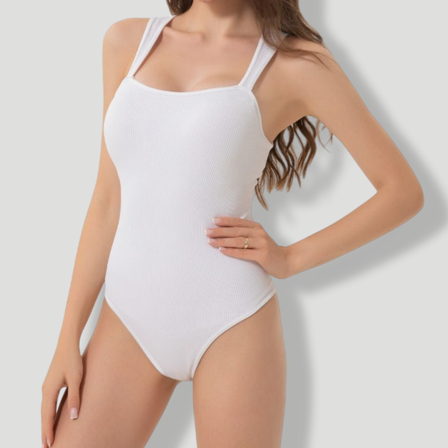 Ribbed Square Neck Shapewear Bodysuit