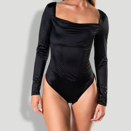 Waterfall Neckline Satin Bodysuit