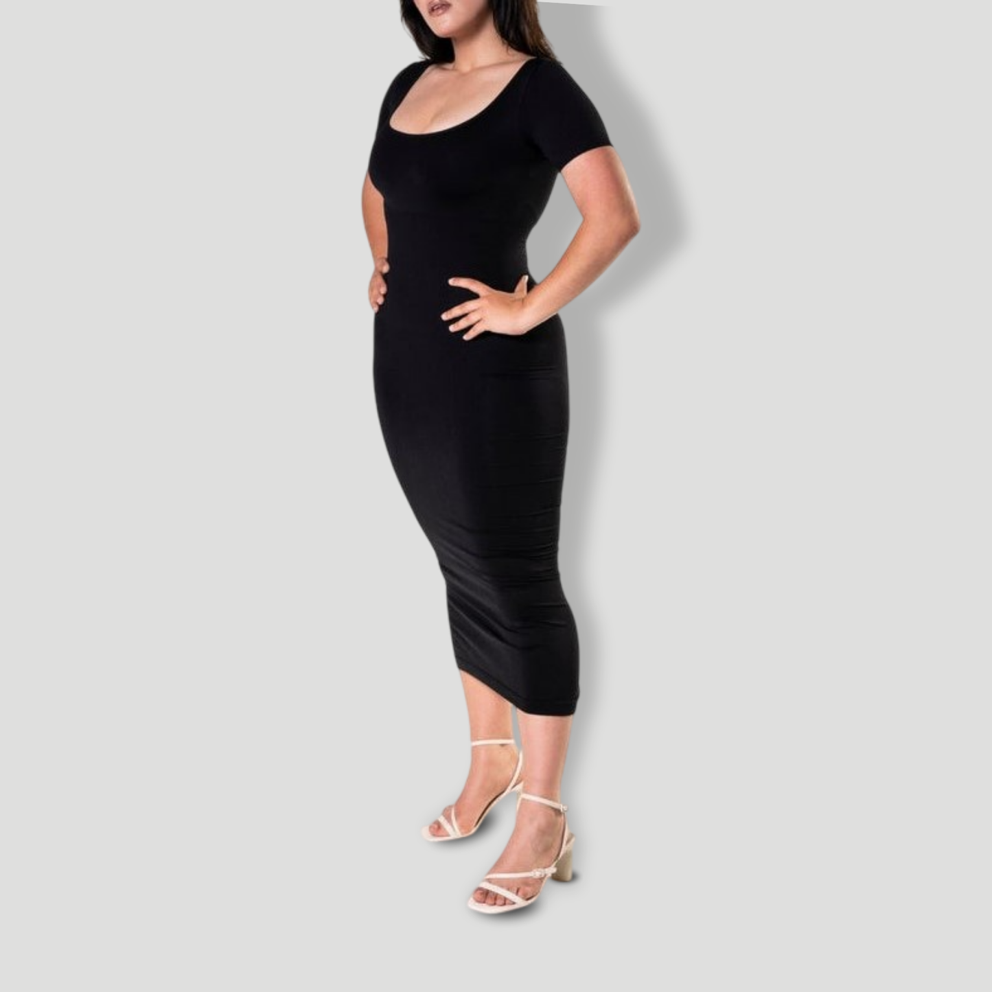 Bodycon Shapewear Midi Slit Dress with Short Sleeves