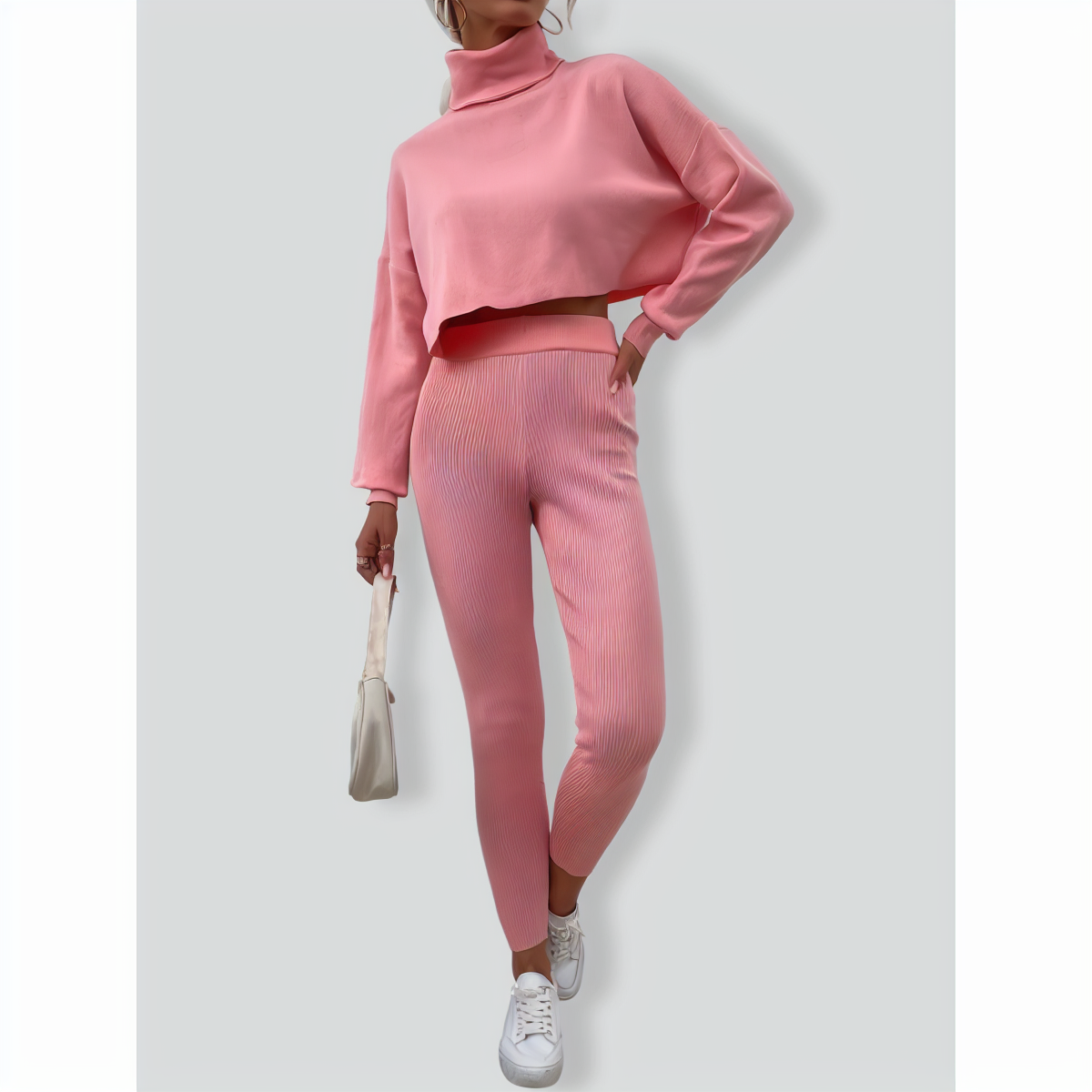 Turtle-Neck Short Casual Two-piece set