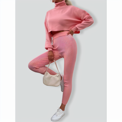 Turtle-Neck Short Casual Two-piece set