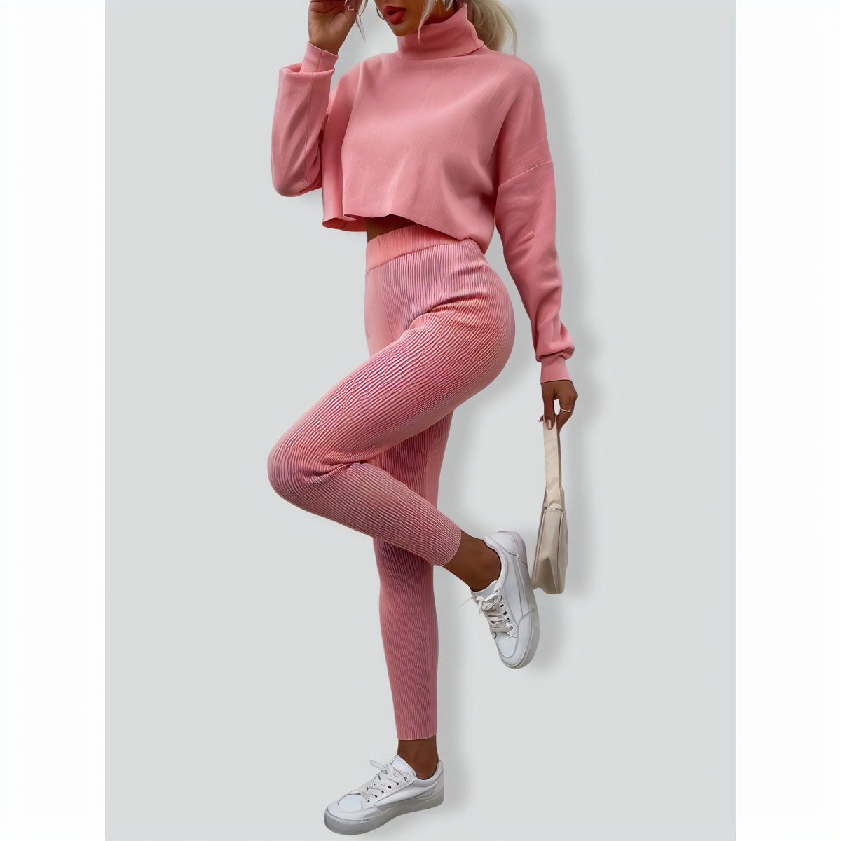 Turtle-Neck Short Casual Two-piece set