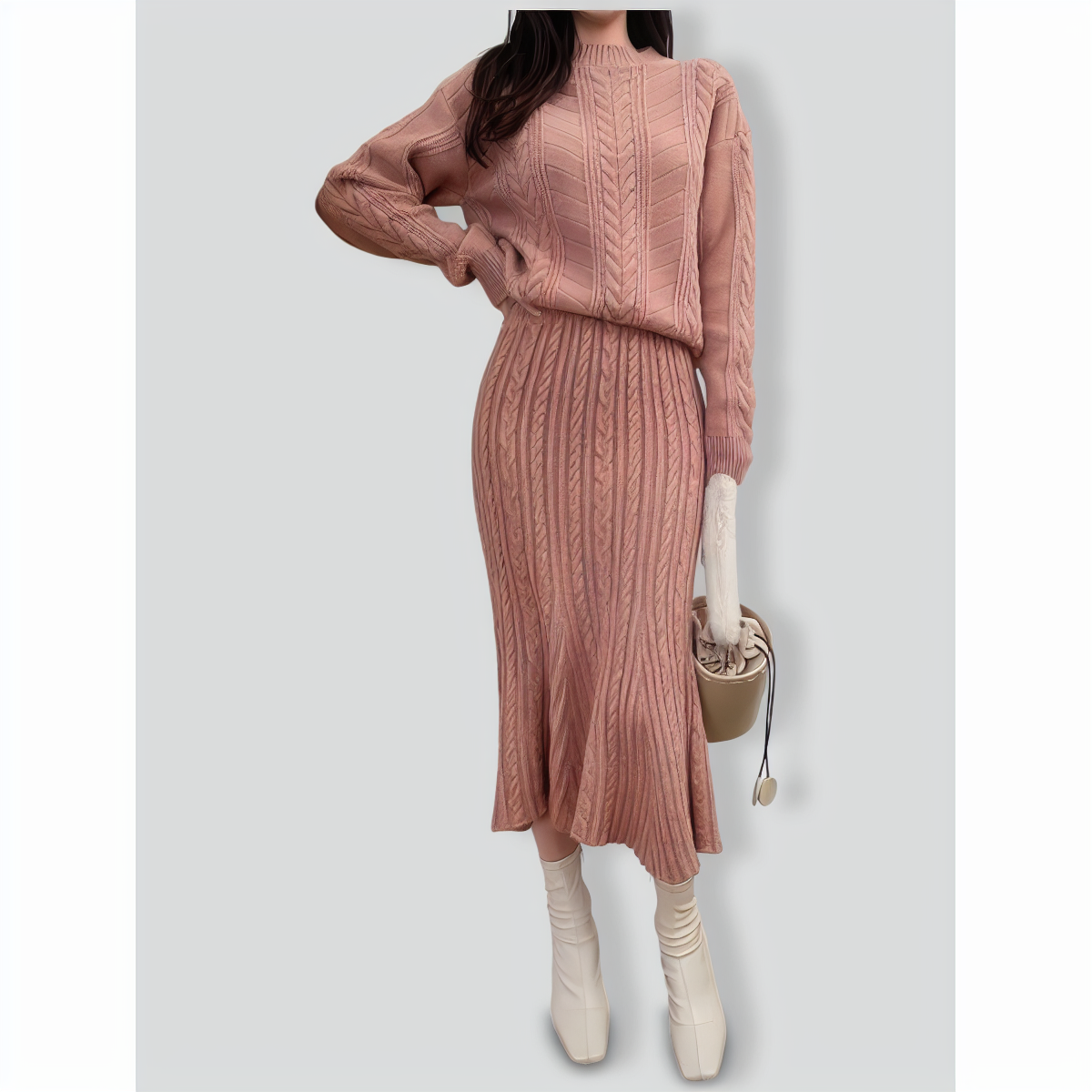 Autumn and winter twist knit two-piece set