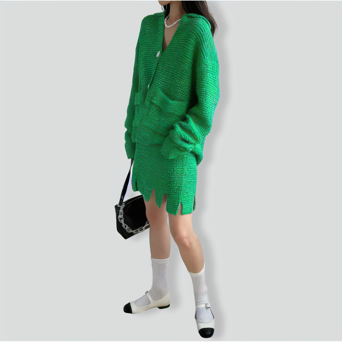 Temperament V-Neck Single-Breasted Knitted Sweater Set