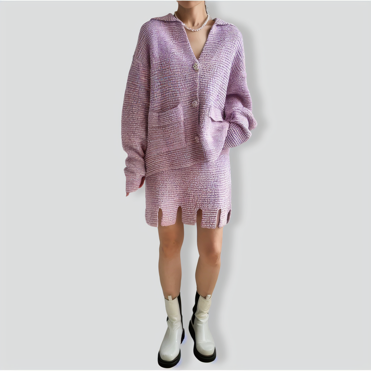 Temperament V-Neck Single-Breasted Knitted Sweater Set