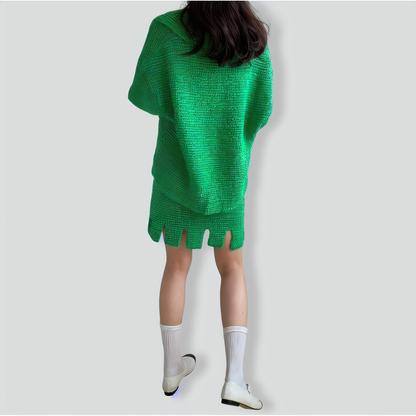 Temperament V-Neck Single-Breasted Knitted Sweater Set