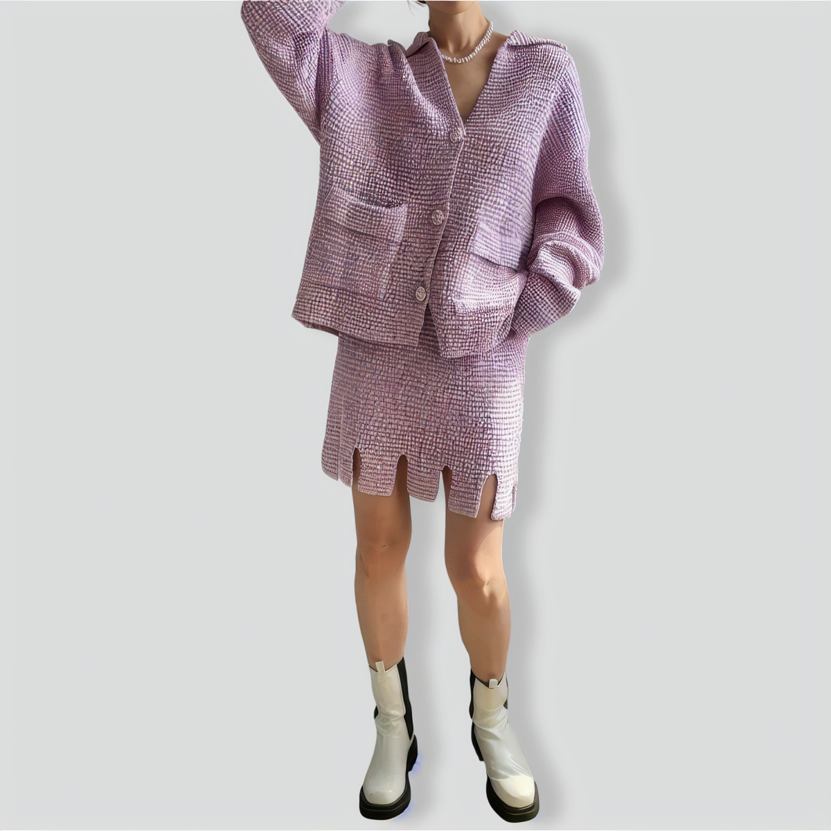 Temperament V-Neck Single-Breasted Knitted Sweater Set