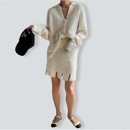 Temperament V-Neck Single-Breasted Knitted Sweater Set