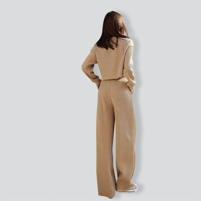 Simple Solid-Colored Long Sleeves Women's Set