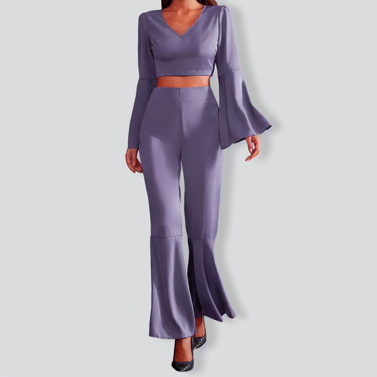 Chic Flared Sleeves and Pants Casual Temperament Suit