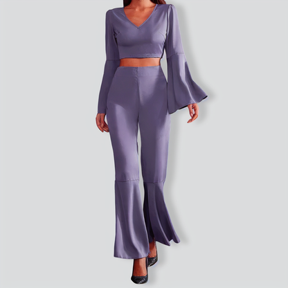 Chic Flared Sleeves and Pants Casual Temperament Suit