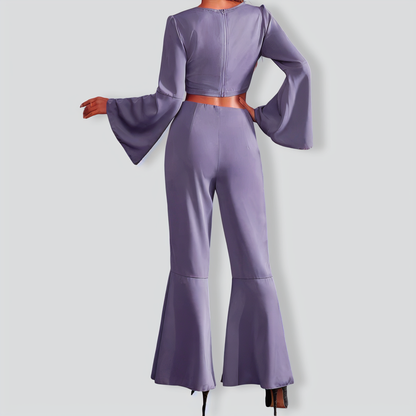 Chic Flared Sleeves and Pants Casual Temperament Suit