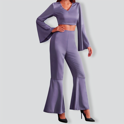 Chic Flared Sleeves and Pants Casual Temperament Suit