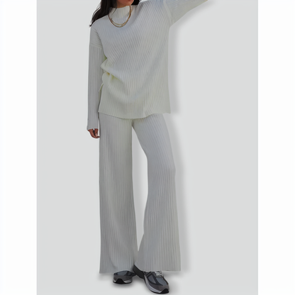 Casual Solid Color Turtleneck Loose Knit Ladies Two-piece Suit