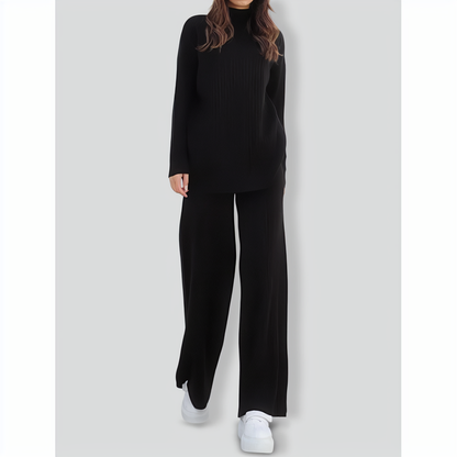 Casual Solid Color Turtleneck Loose Knit Ladies Two-piece Suit
