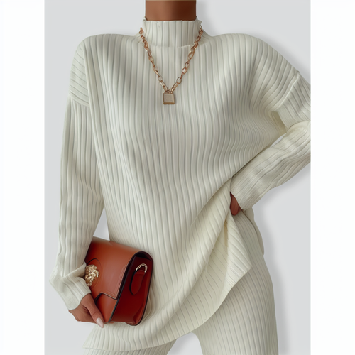 Casual Solid Color Turtleneck Loose Knit Ladies Two-piece Suit