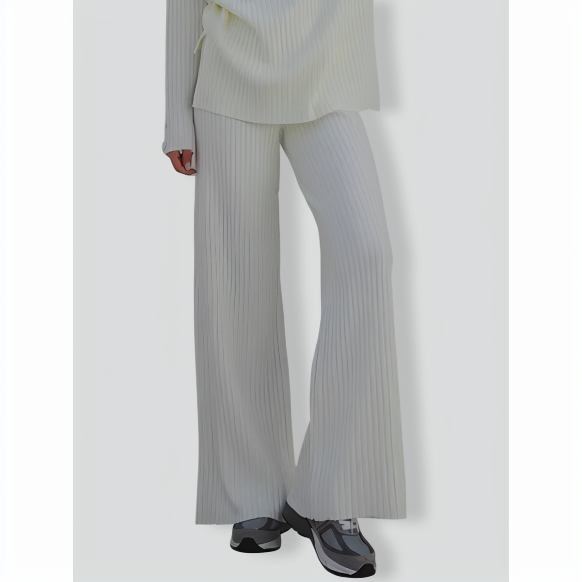 Casual Solid Color Turtleneck Loose Knit Ladies Two-piece Suit