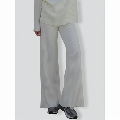 Casual Solid Color Turtleneck Loose Knit Ladies Two-piece Suit