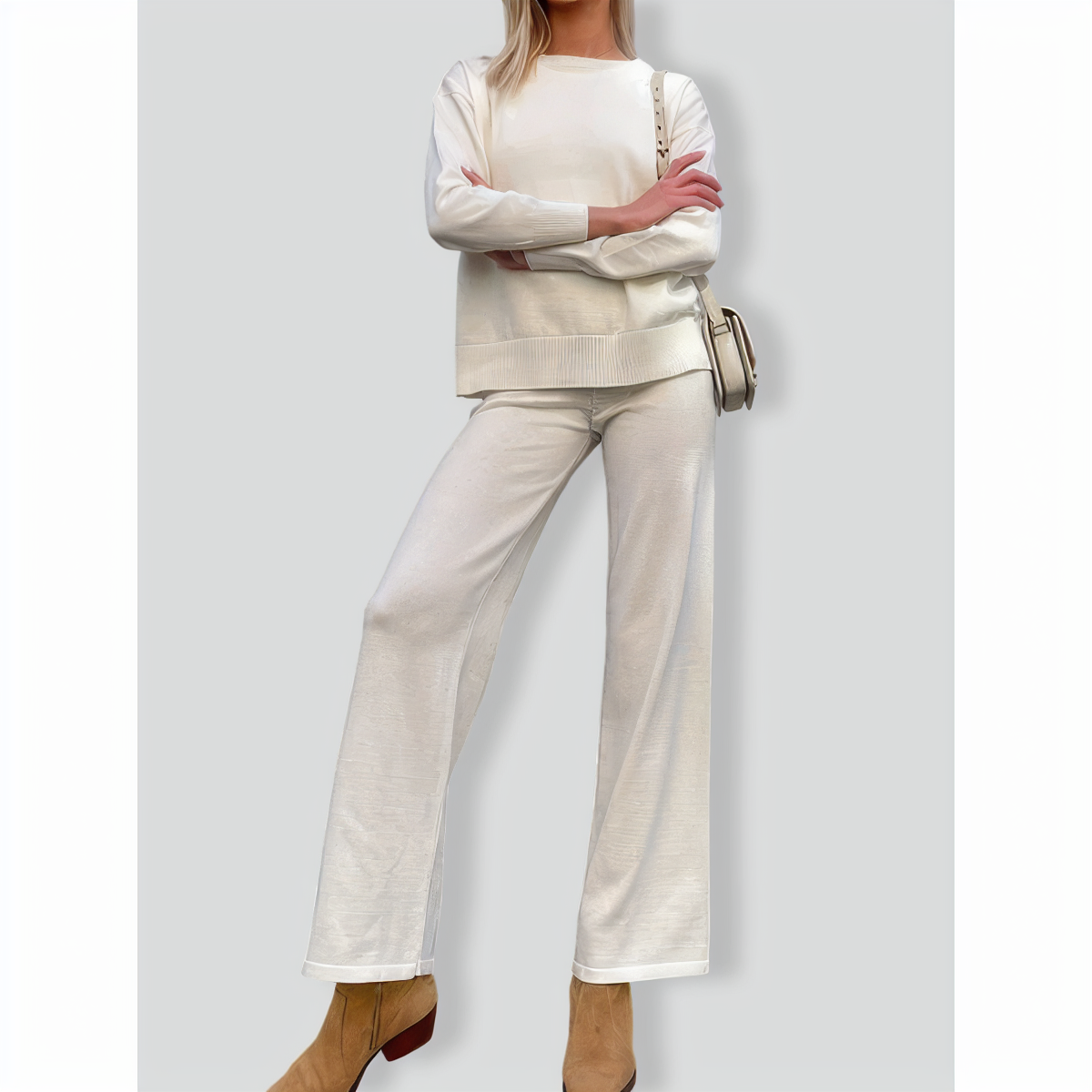 Women's Knitted Monochromatic Two-piece Suit
