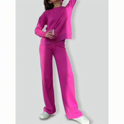 Women's Knitted Monochromatic Two-piece Suit