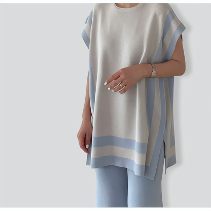 Temperament Loose Ice Silk Knit Color Matching Two-Piece Set