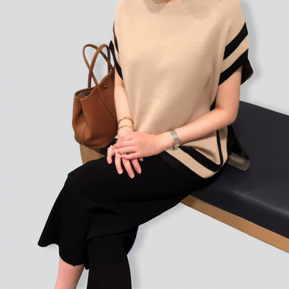 Temperament Loose Ice Silk Knit Color Matching Two-Piece Set