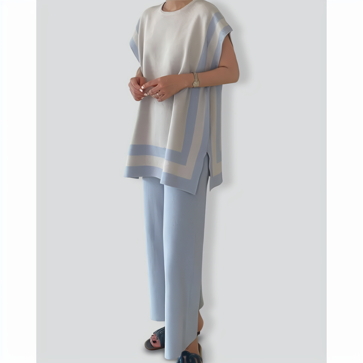 Temperament Loose Ice Silk Knit Color Matching Two-Piece Set