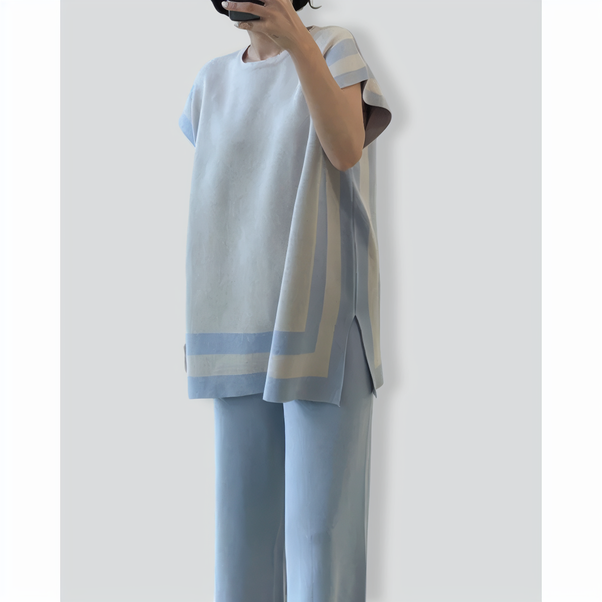 Temperament Loose Ice Silk Knit Color Matching Two-Piece Set