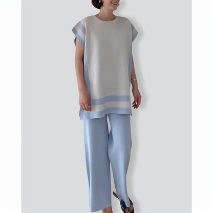 Temperament Loose Ice Silk Knit Color Matching Two-Piece Set