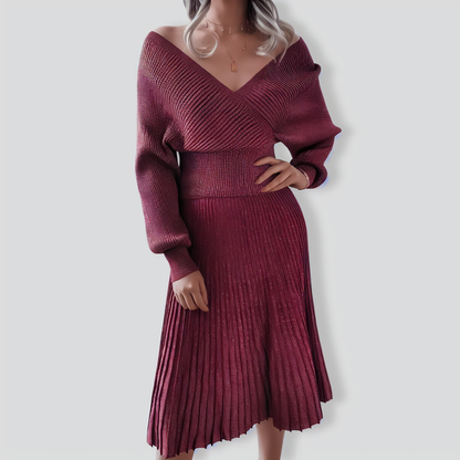 Bright Silk Casual Knit Pleated Skirt Two-Piece Set