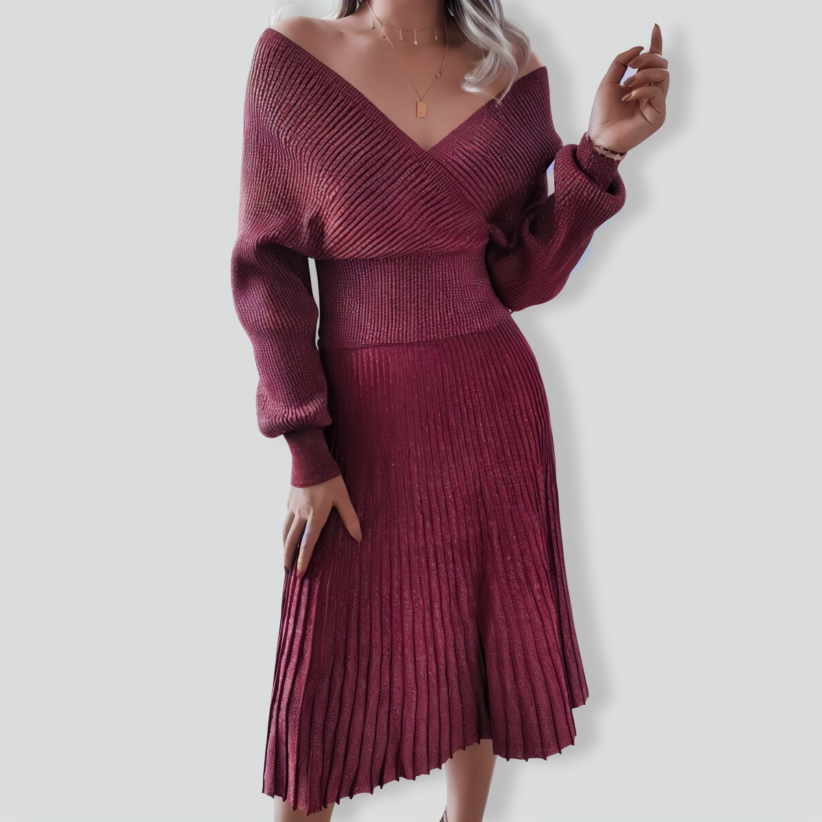 Bright Silk Casual Knit Pleated Skirt Two-Piece Set