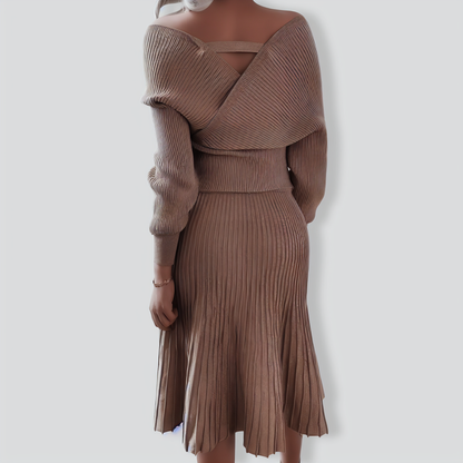 Bright Silk Casual Knit Pleated Skirt Two-Piece Set