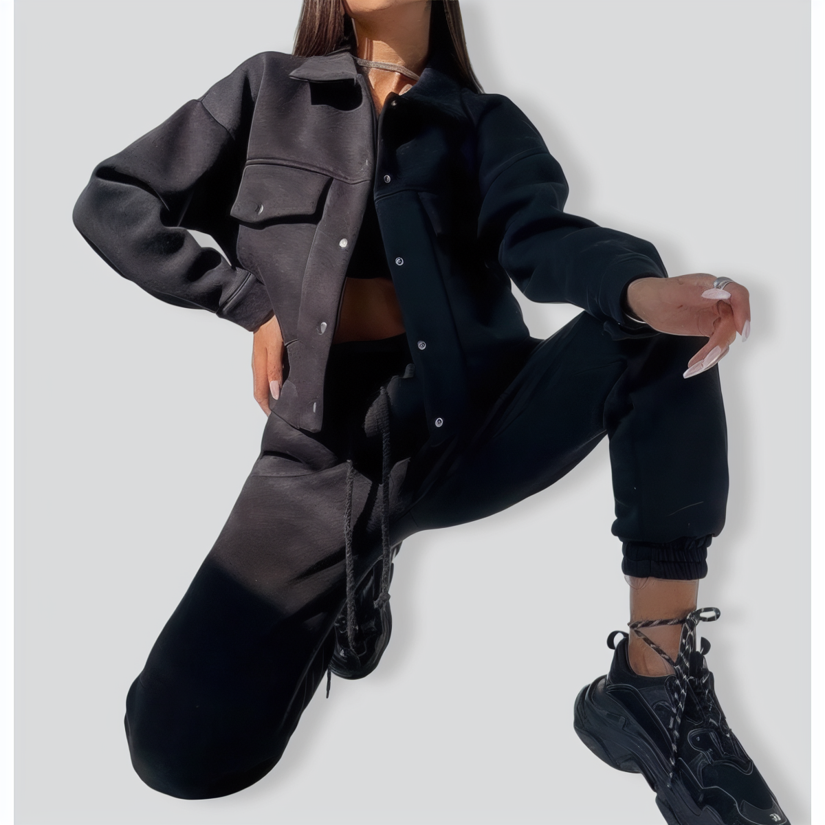 Ladies Jacket Top Casual Two Piece Set