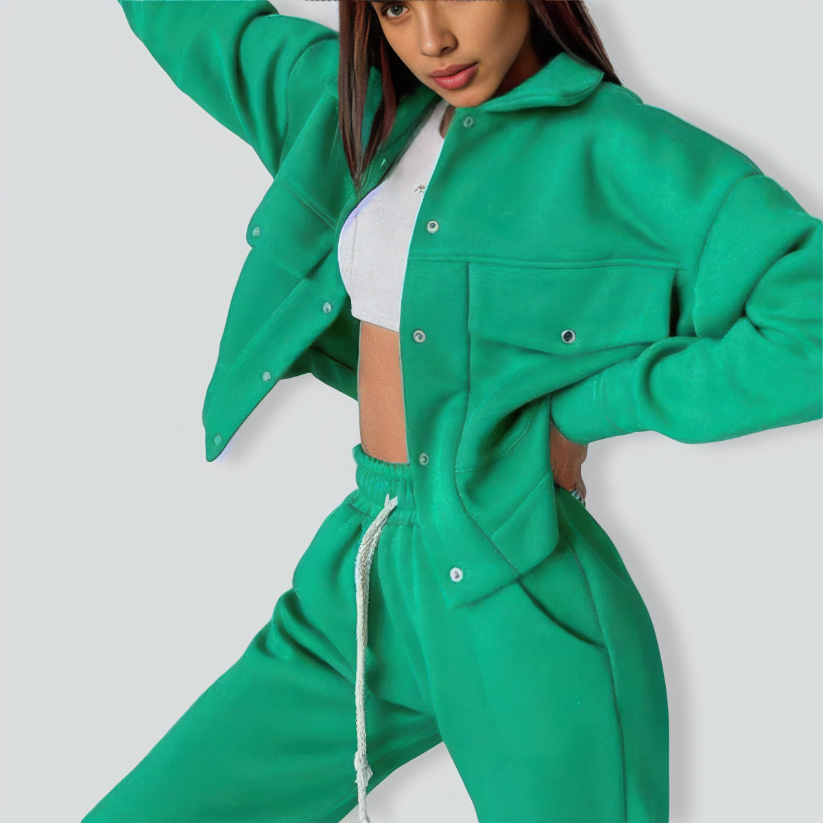 Ladies Jacket Top Casual Two Piece Set