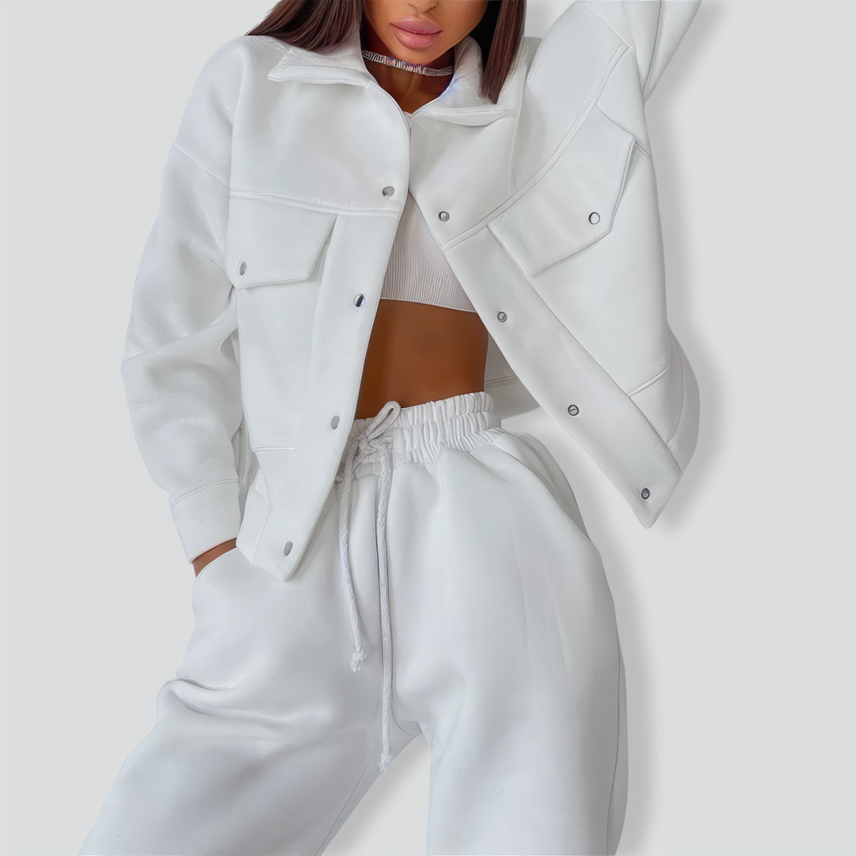 Ladies Jacket Top Casual Two Piece Set