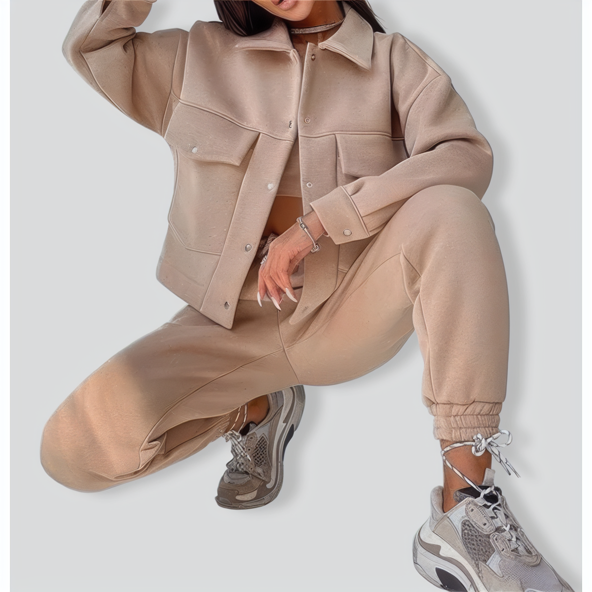 Ladies Jacket Top Casual Two Piece Set