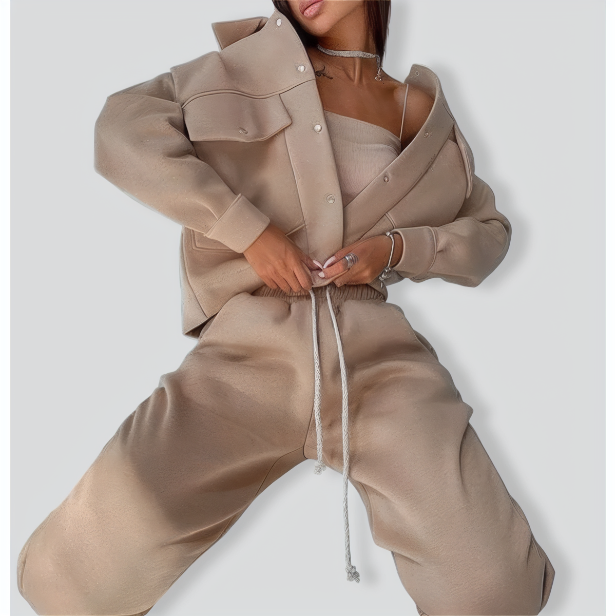 Ladies Jacket Top Casual Two Piece Set