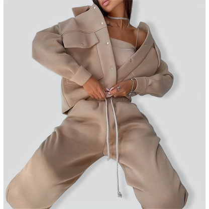 Ladies Jacket Top Casual Two Piece Set