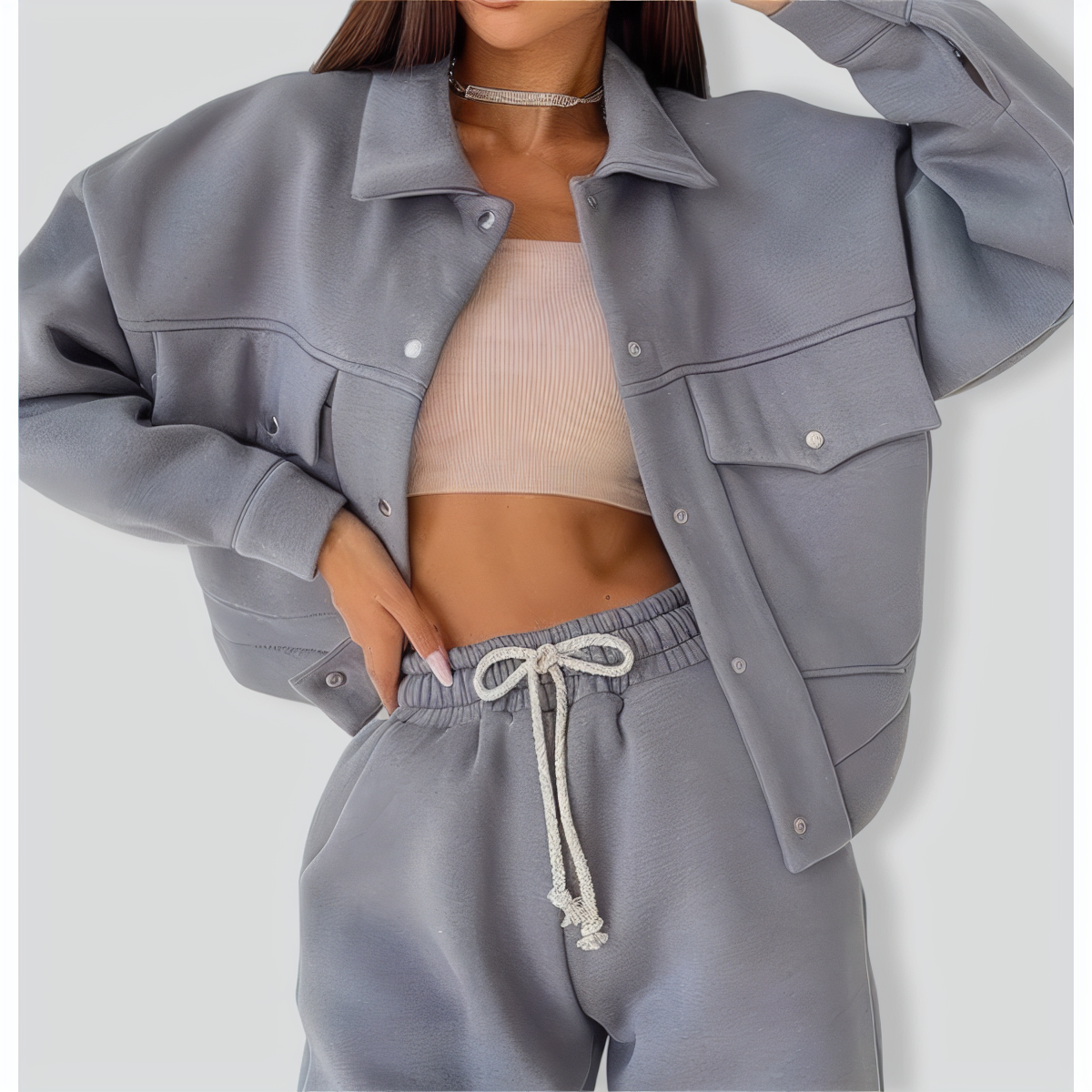 Ladies Jacket Top Casual Two Piece Set