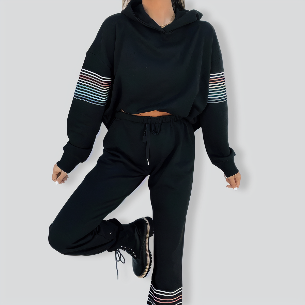 Fashion Print Hooded Loose Tracksuit