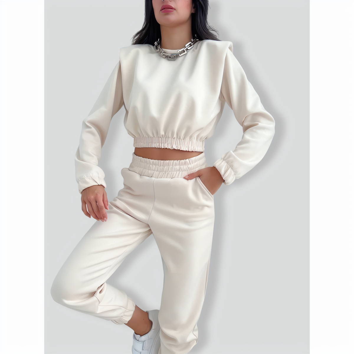 Chic Wide Shoulder Casual Pennies Tracksuit