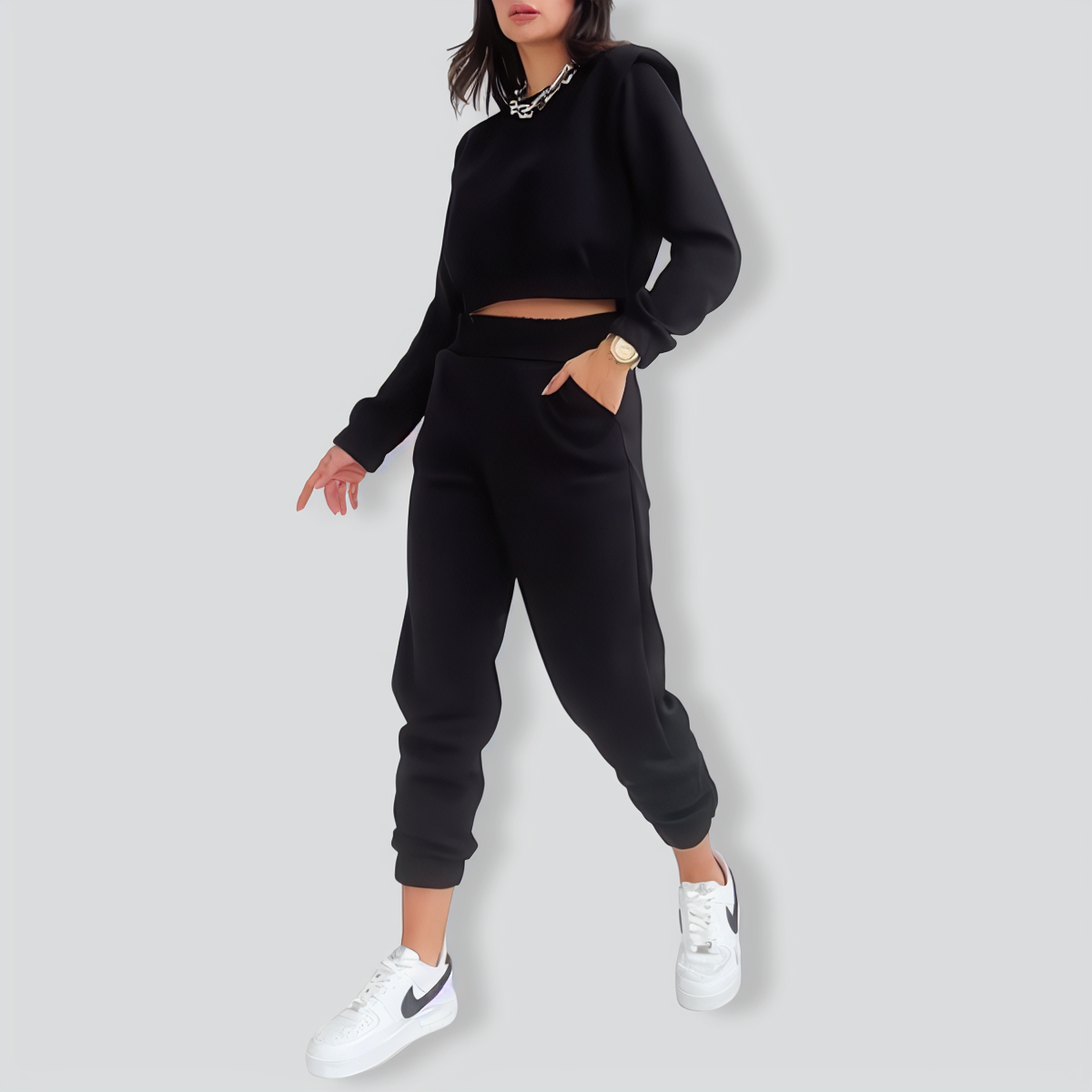 Chic Wide Shoulder Casual Pennies Tracksuit
