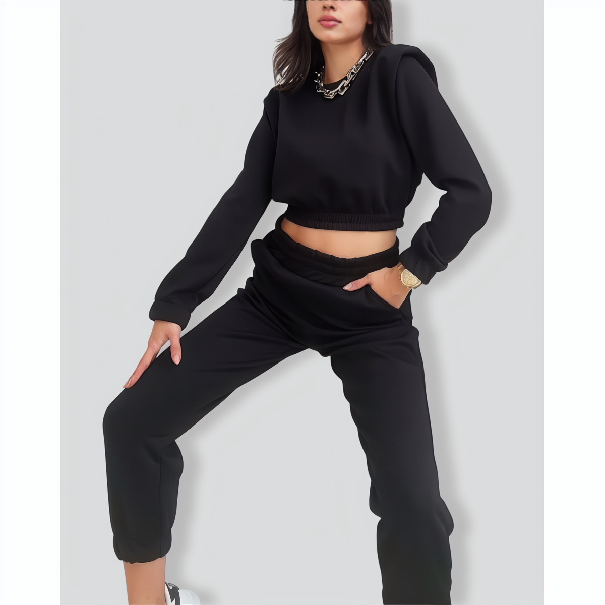 Chic Wide Shoulder Casual Pennies Tracksuit